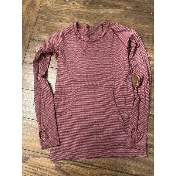 Lululemon Swiftly Tech Long Sleeve Marroon Burgundy Striped Shirt Size 10 *read* - Picture 1 of 5